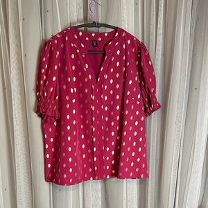 SHEIN Pink and Gold Polka Dot Blouse